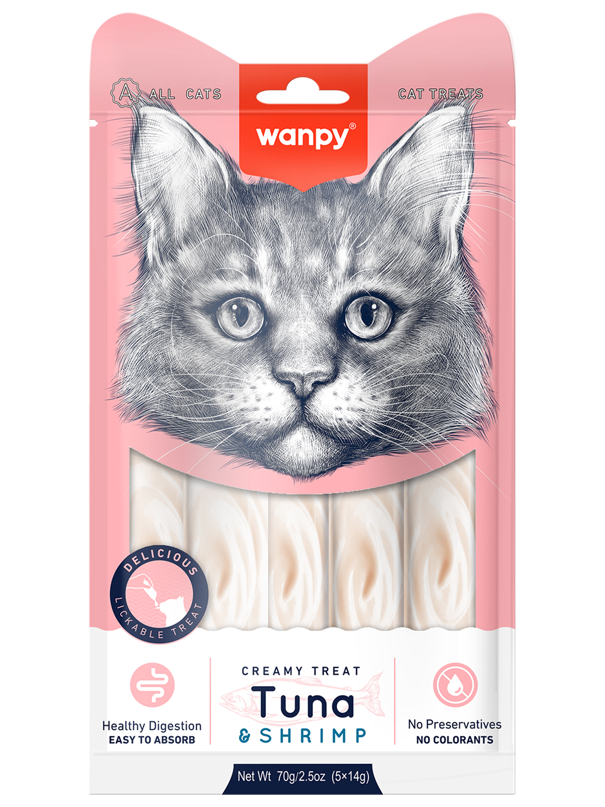 Wanpy Cat Лакомство для кошек «нежное пюре» из тунца и креветок 70 г