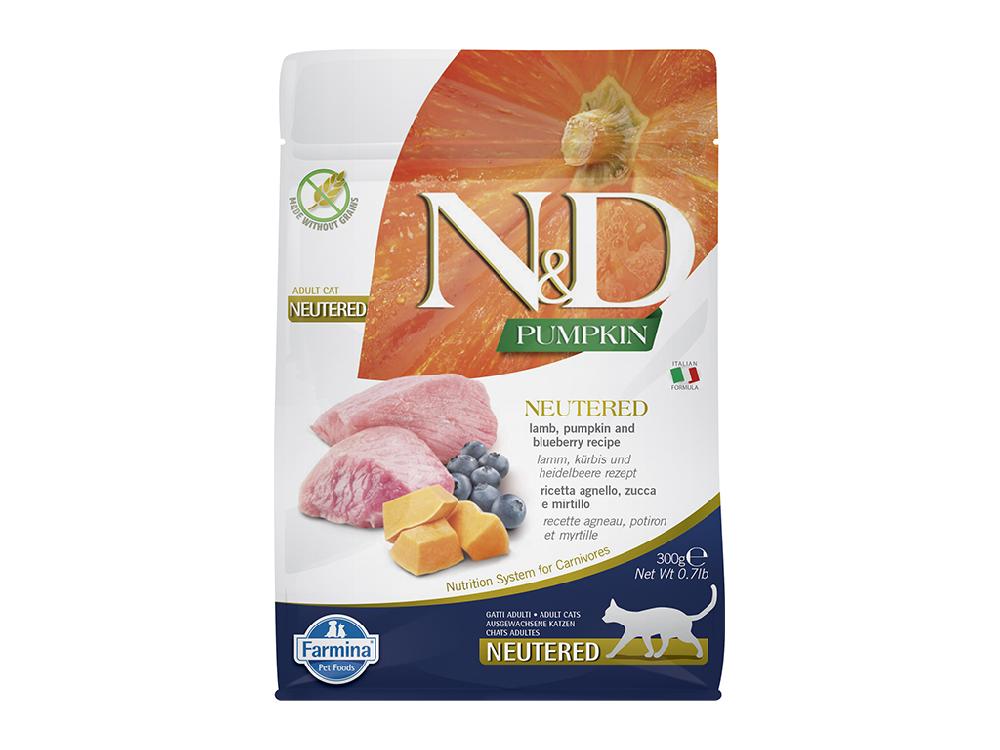 Сухой корм для взрослых стерилизованных кошек Farmina N&D Pumpkin, беззерновой, ягненок с тыквой и черникой, холистик, 300 г