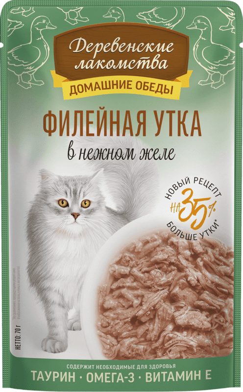 Деревенские лакомства Влажный корм для кошек филейная утка в желе 70гр