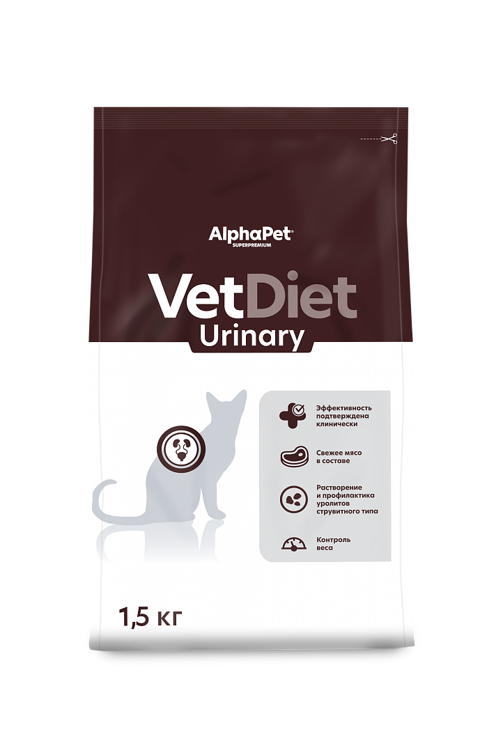 AlphaPet VetDiet Urinary Сухой корм для кошек при МКБ 1,5кг