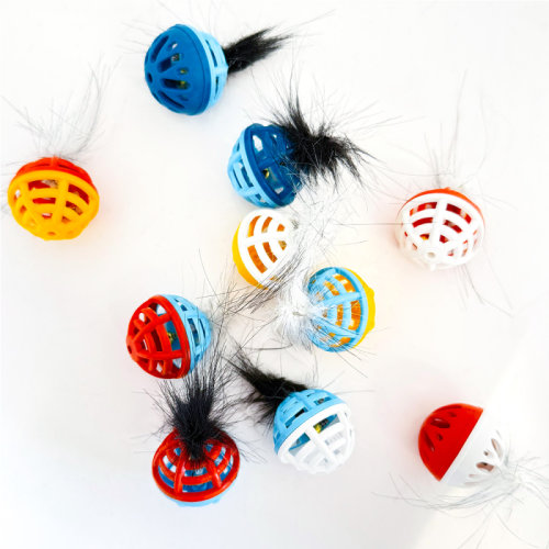 Моськи-Авоськи Игрушка для кошек Шарик с бубенчиком и мехом, цвет в ассортименте, 10 шт в уп.
