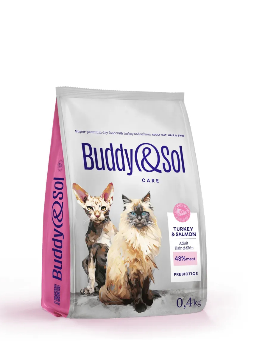 Buddy&Sol Care Сухой корм с индейкой для кошек с чувствительной кожей 0,4 кг
