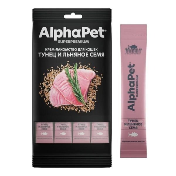AlphaPet Крем-Лакомство для кошек с тунцом и льняным семенем 4х12 г