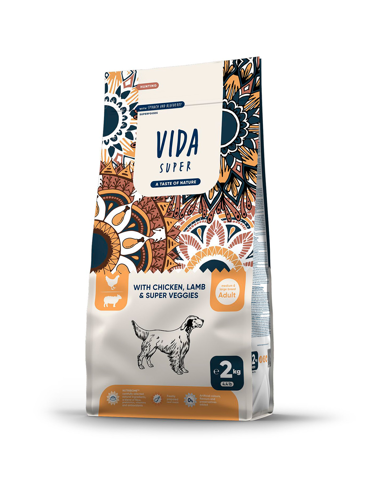 Сухой корм VIDA SUPER для взрослых собак средних и крупных пород из курицы с ягненком и овощами 2 кг