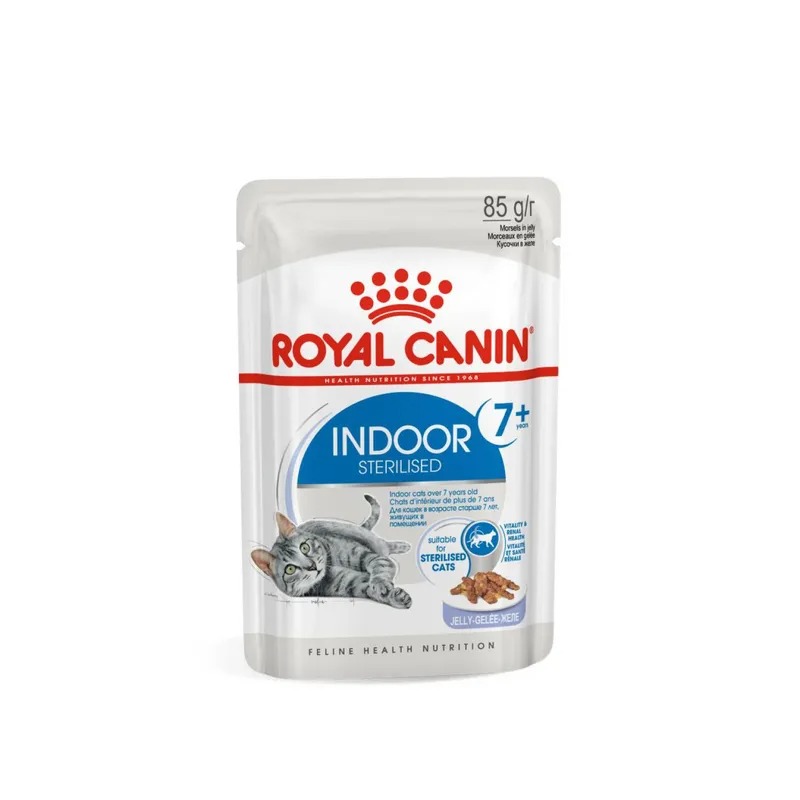 Royal Canin Indoor Sterilised 7+ Влажный корм для кошек живущих в помещении, мелкие кусочки в желе, 85гр