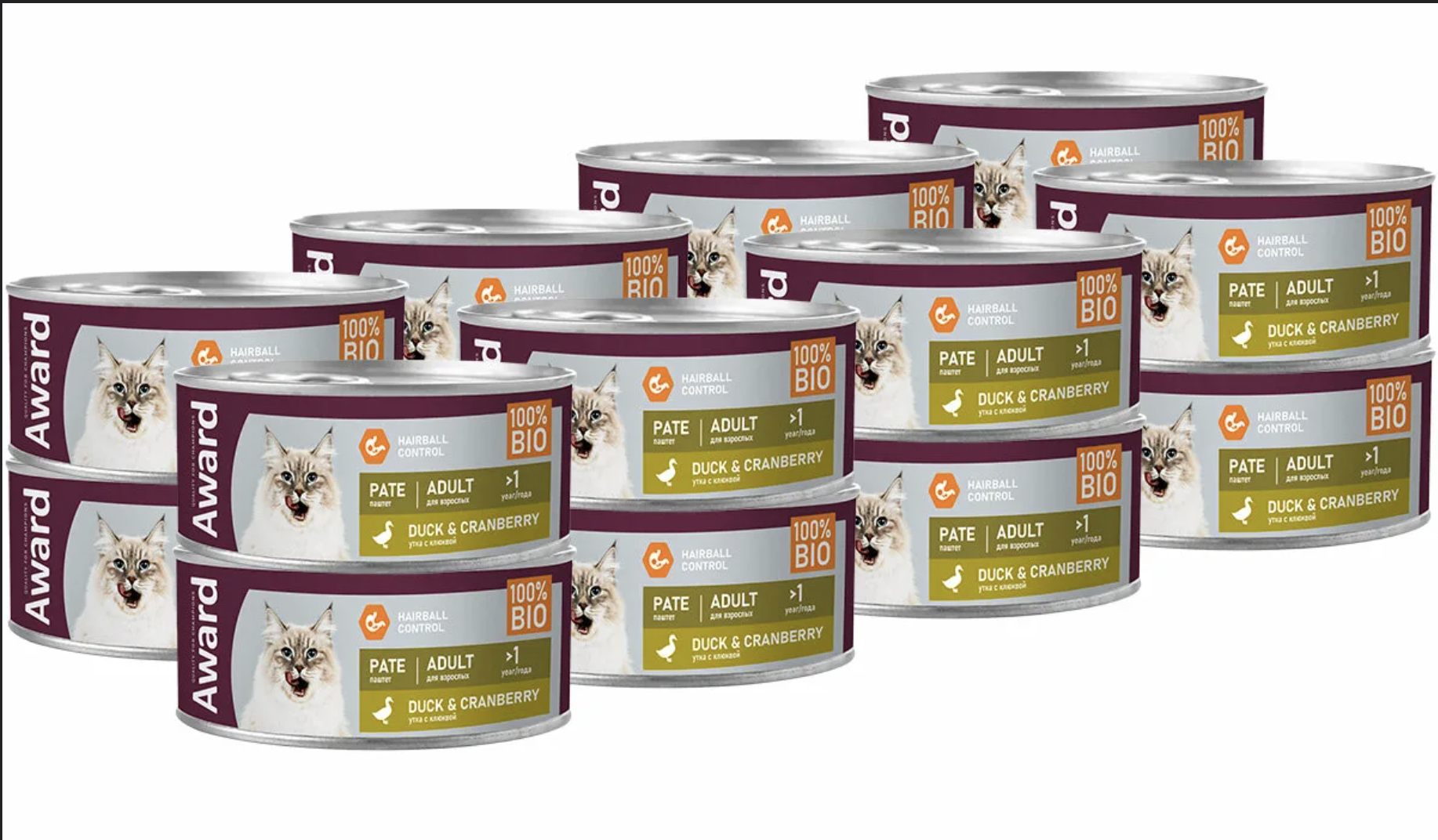 AWARD Влажный корм для взрослых кошек из утки с клюквой 16шт-100г 4620202540652