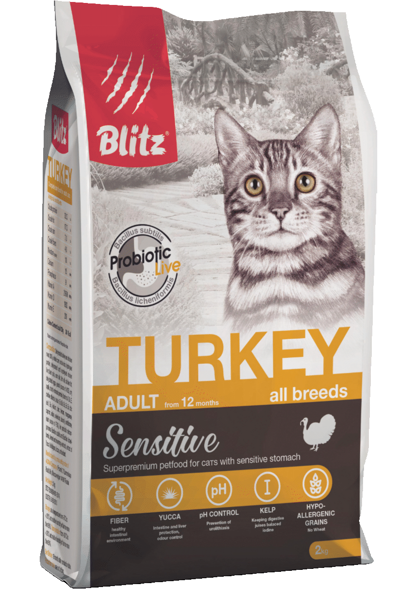 BLITZ Сухой корм Sensitive с индейкой для кошек 10 кг 4627079680184