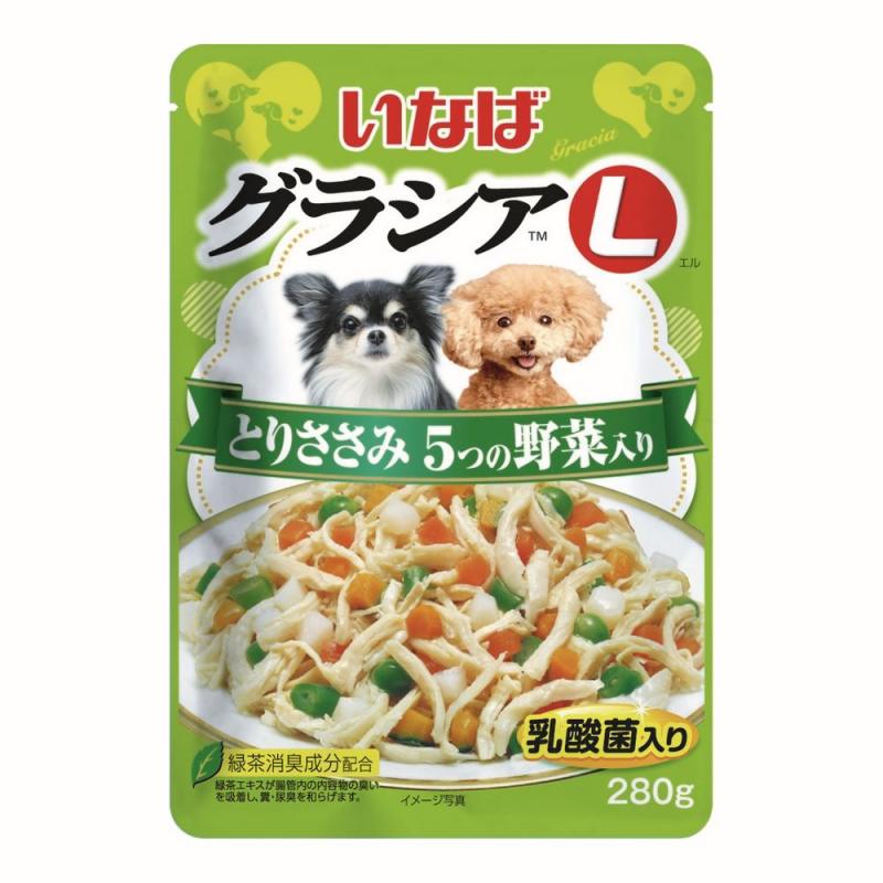 Inaba Влажный корм INABA Gracia L для собак Куриное филе с 5 видами овощей в желе, пауч, 280 г