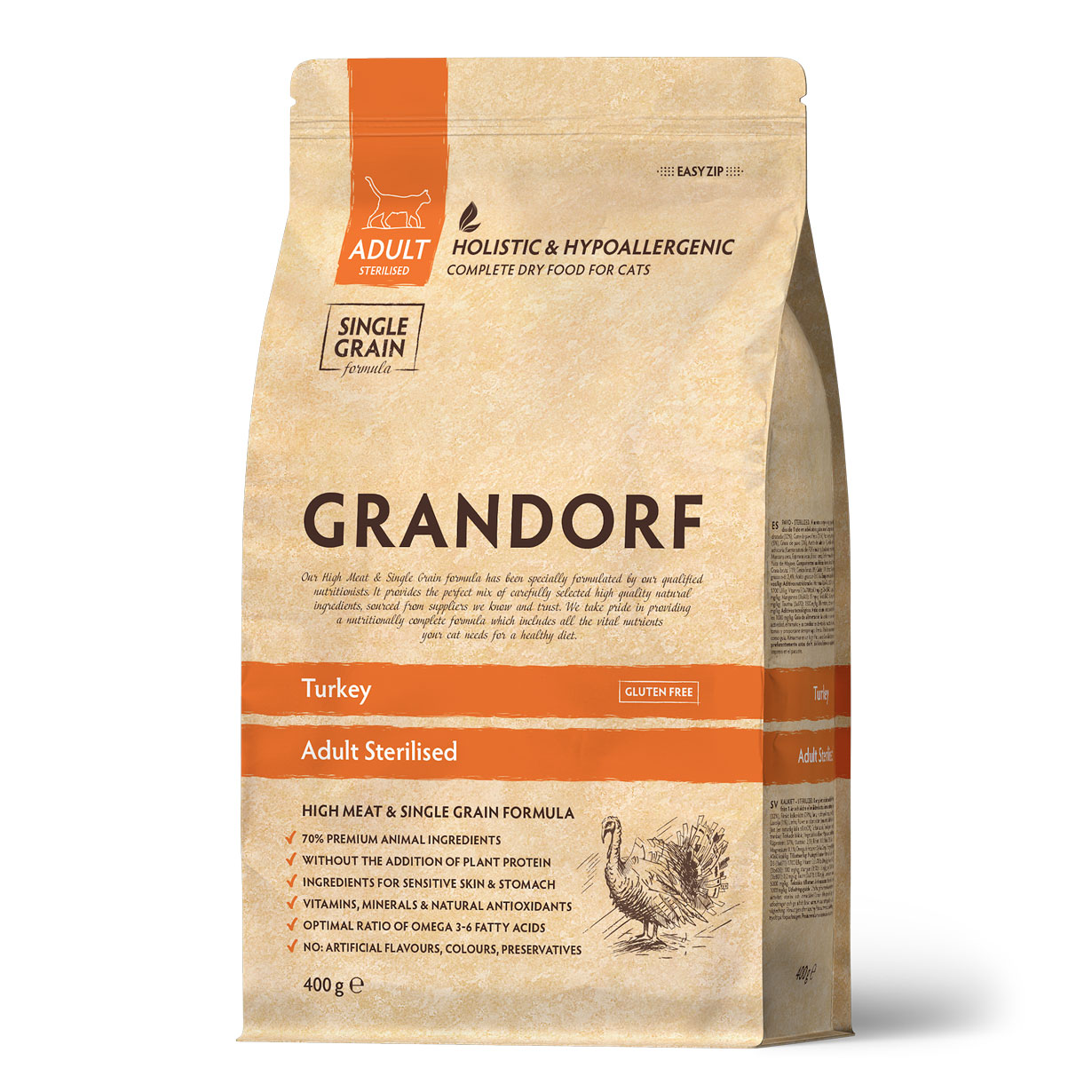 Grandorf Сухой корм для стерилизованных кошек с индейкой 400 грамм 5407007851317