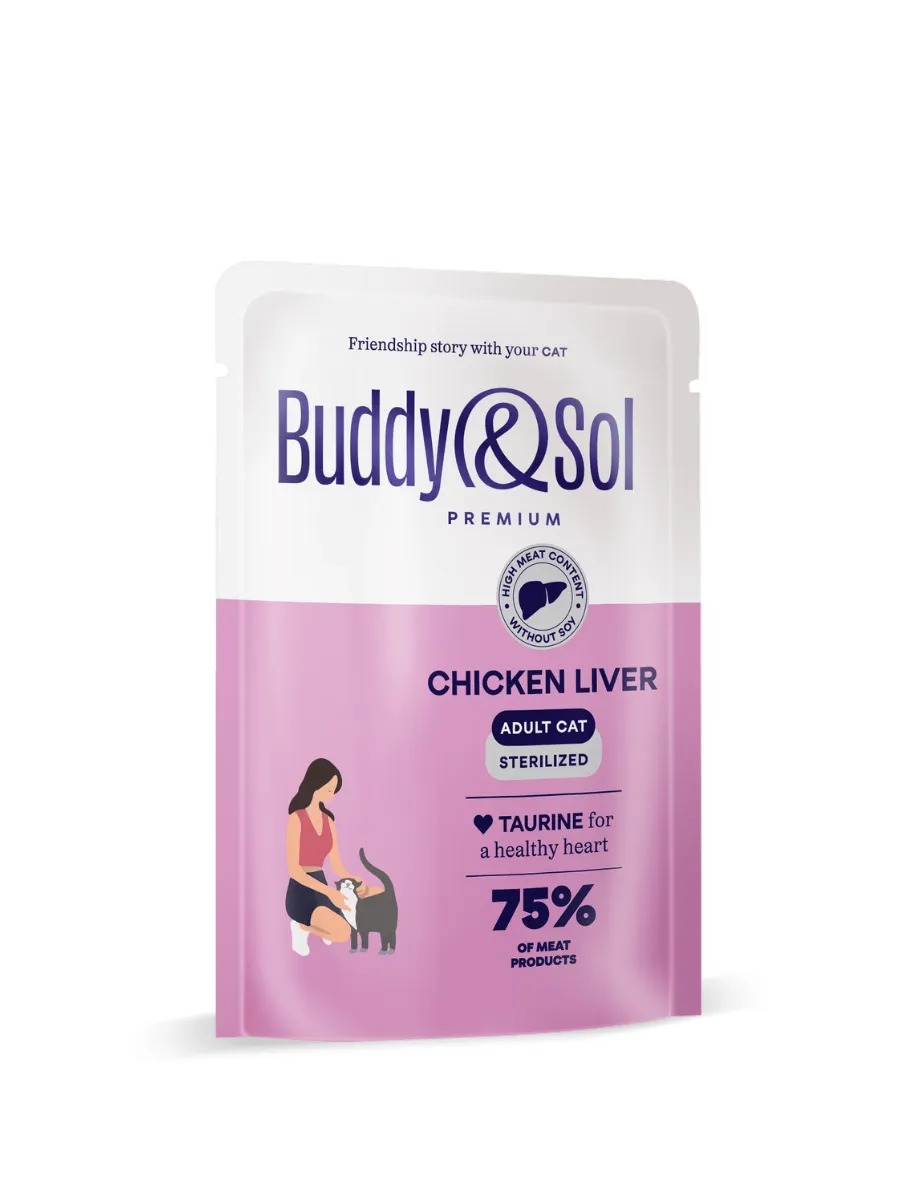 Buddy&Sol Влажный корм для стерил. кошек с куриной печенью 85г