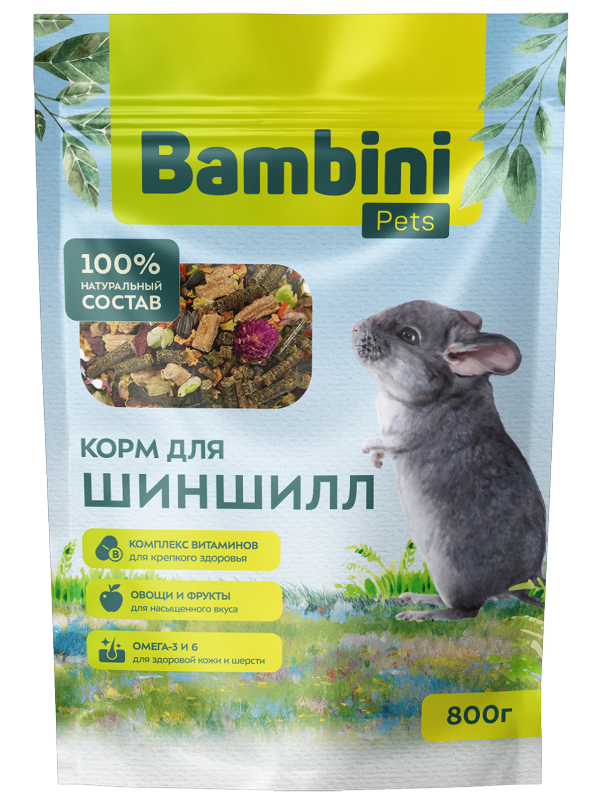 Корм Bambini Pets для шиншилл, 800 г
