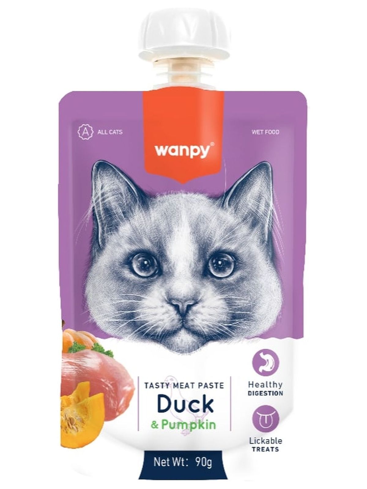 Wanpy Cat Лакомство для кошек Мясной мусс из утки и тыквы 90 г