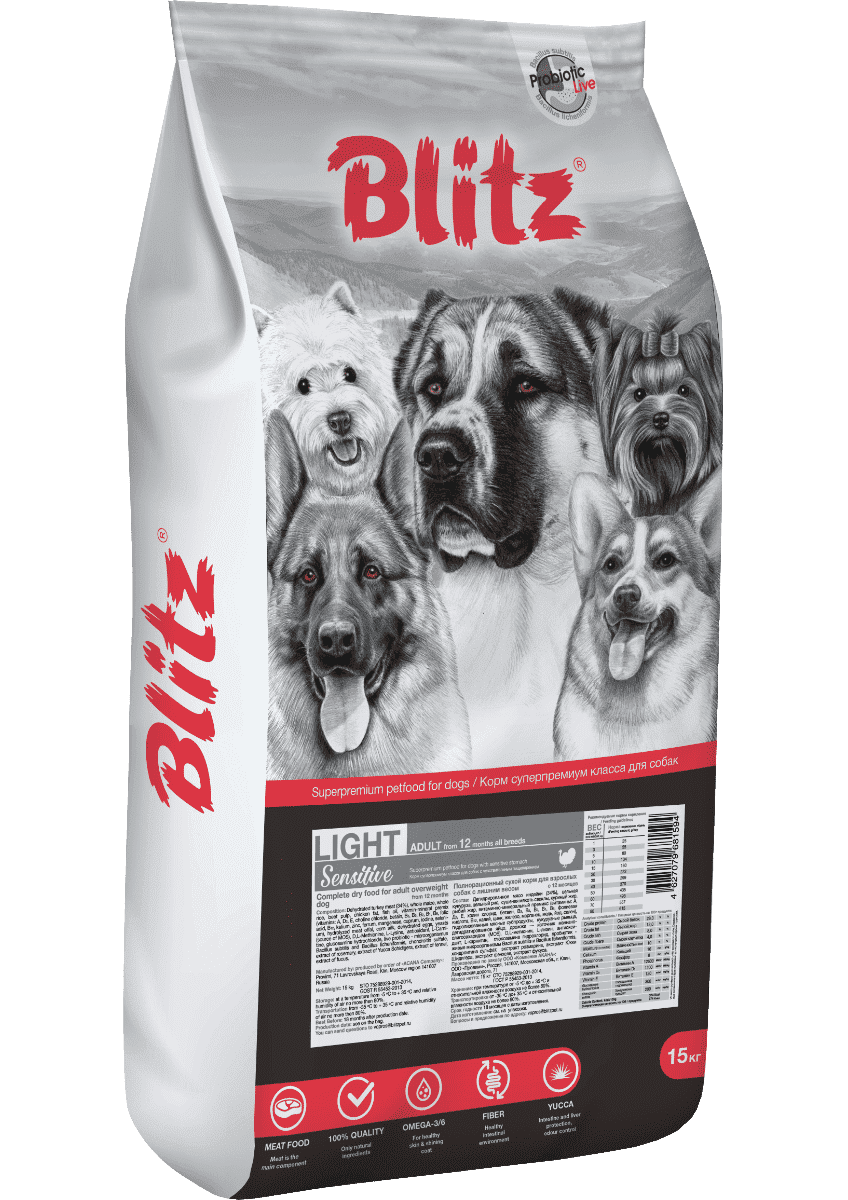 BLITZ  Light  Сухой корм Sensitive индейка для собак с лишним весом 15 кг 4660270571059