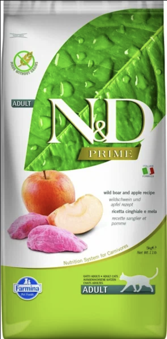 Farmina N&D Prime корм для взрослых кошек кабан с яблоком 5кг