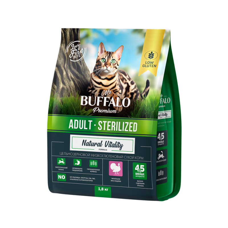 Mr.BUFFALO MR.BUFFALO STERILIZED 1,8 кг сухой корм для кошек индейка 1х5
