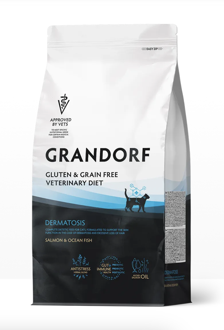 Полнорационный диетический корм для кошек с заболеваниями кожи (GRANDORF VETERINARY DIET Cat DERMATOSIS) 0,4 кг