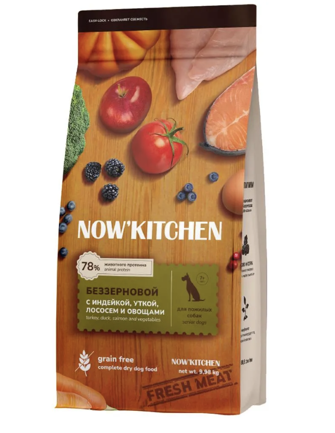 NOW'KITCHEN Сухой корм для собак старше 7 лет с индейкой и уткой 5,44 кг 4670236590789