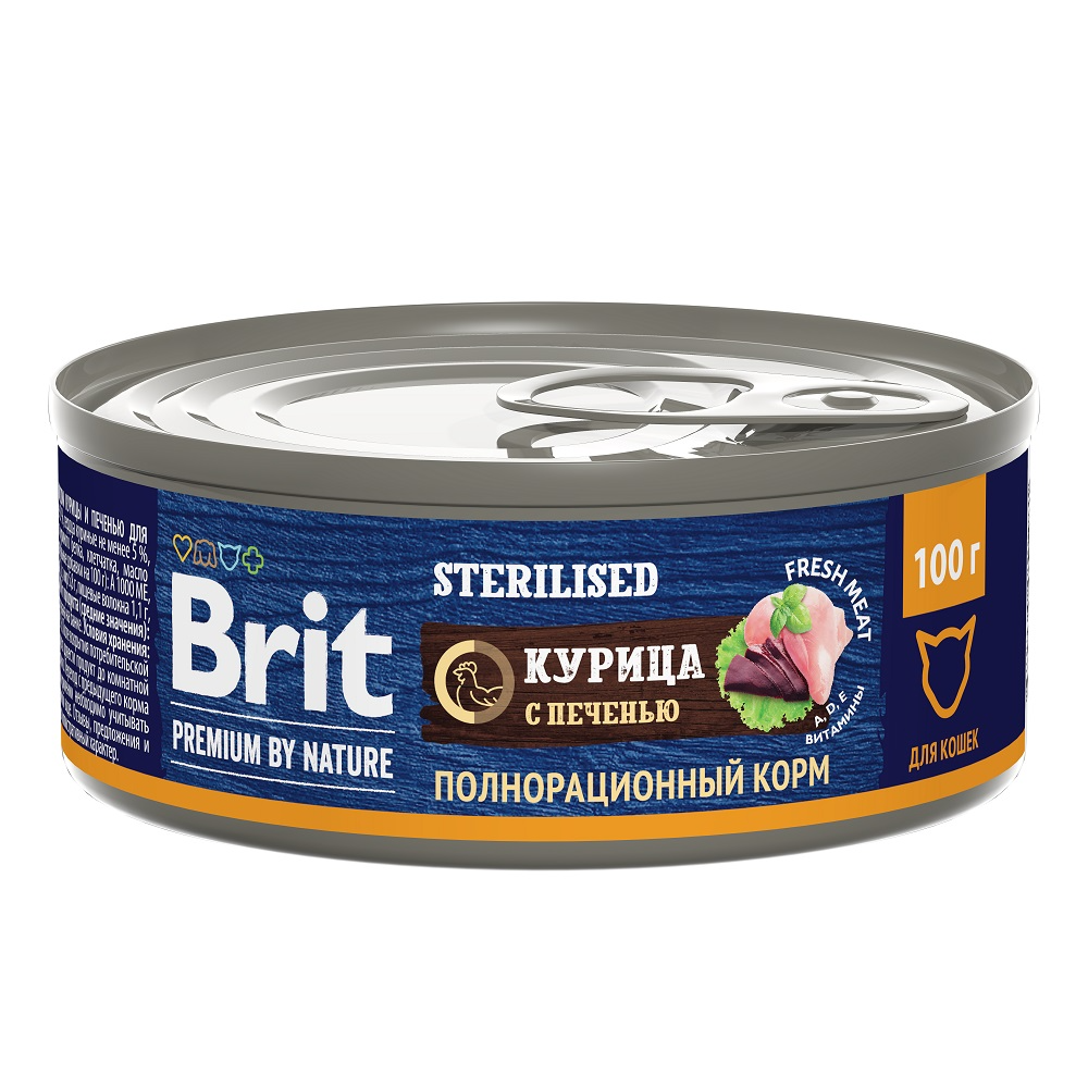 Brit Premium by Nature Брит Консервы  для стерилизованных кошек, курица с печенью, 100г 5051281