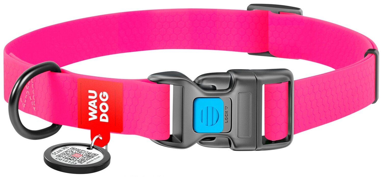 Ошейник для собак WAUDOG Waterproof, с QR-паспортом, водостойкий, пластиковый замок (XS, ширина 15мм, длина 23-35см, розовый)