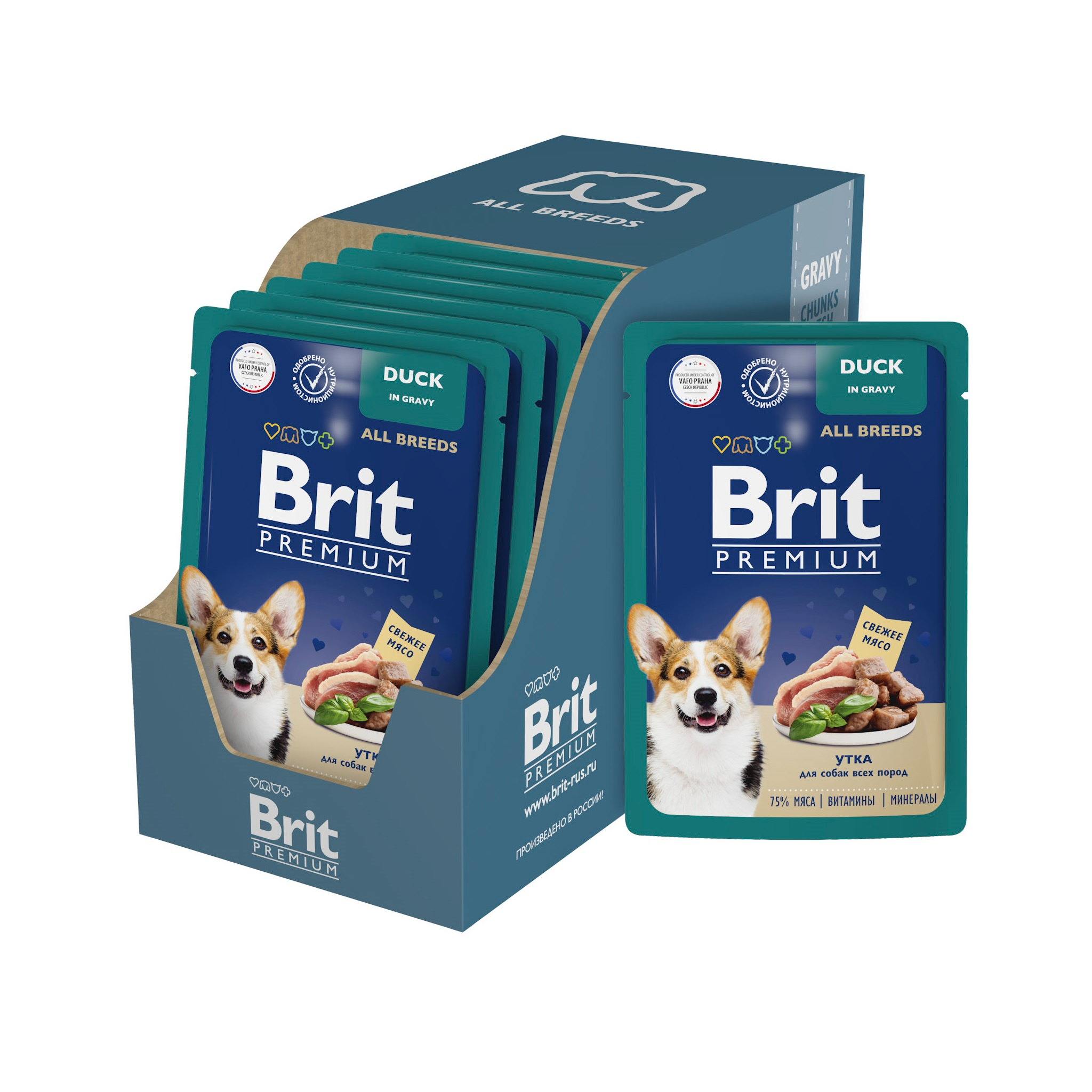 Brit Premium паучи для взрослых собак всех пород с уткой в соусе - 85 г х 14 шт