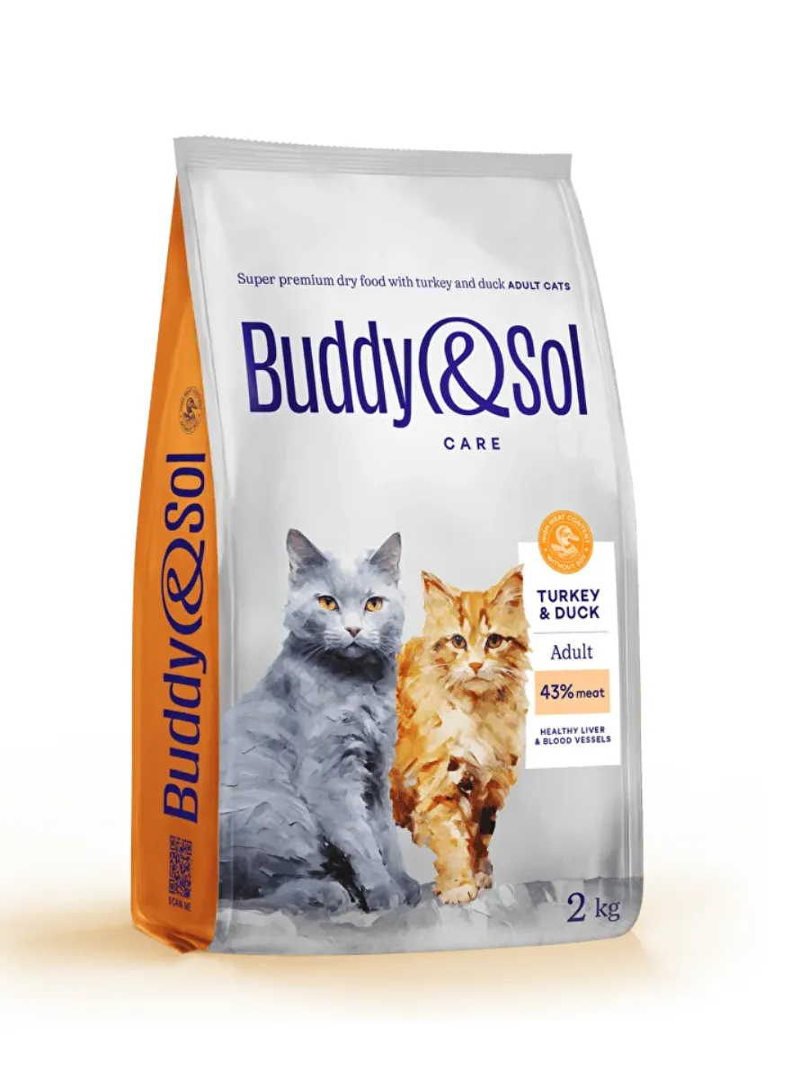 Buddy&Sol Care Сухой корм с индейкой и уткой для кошек 2кг
