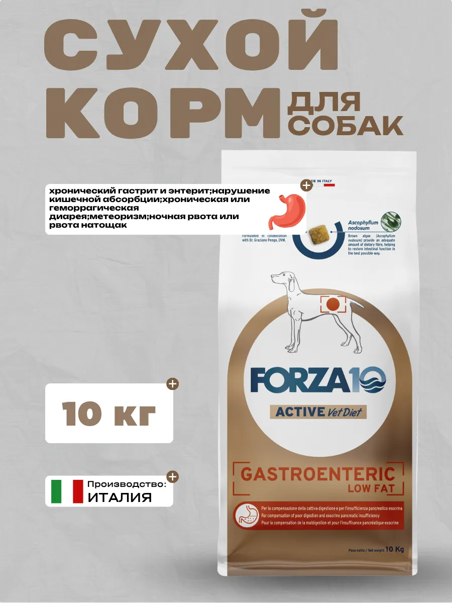 Forza10 Active VetDiet Gastroenteric Low fat  Сухой корм для собак при трудностях с пищеварением 10 кг