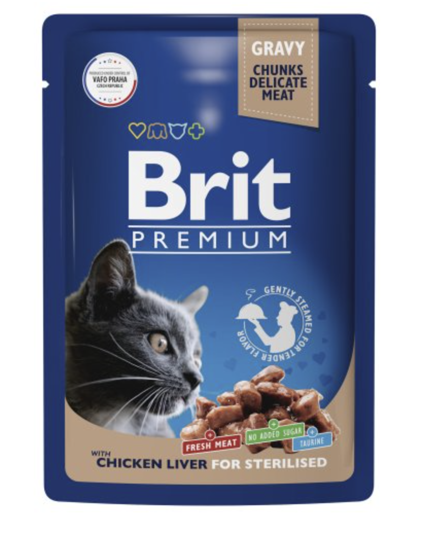 Brit Premium Брит Премиум Влажный корм в соусе для стерилизованных кошек, куриная печень, 85г 5048885