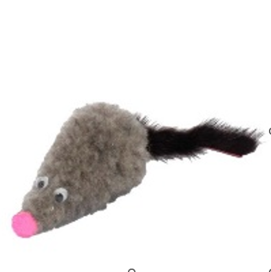 Игрушка GoSi д/кошек "Мышь с кошачьей мятой, хвост из натуральной норки", серая 6см