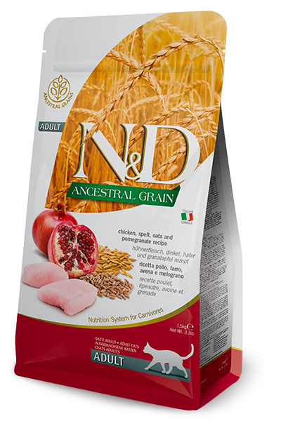 FARMINA N&D Ancestral Grain Сухой корм для кошек Курица, спельта, овес, гранат 300гр
