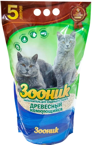 Зооник Наполнитель комкующийся древесный для кошек 5л 4630076935225