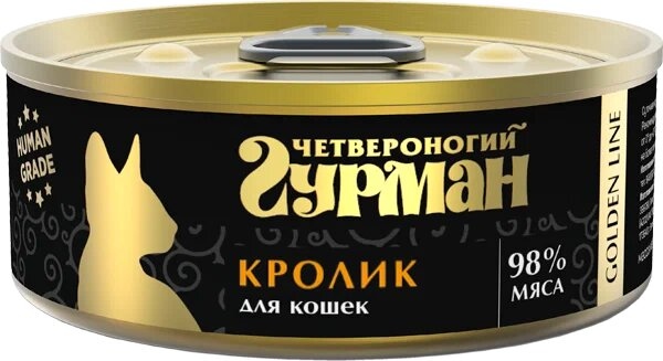 Четвероногий Гурман Корм влажный для кошек "Golden line Кролик", 100г