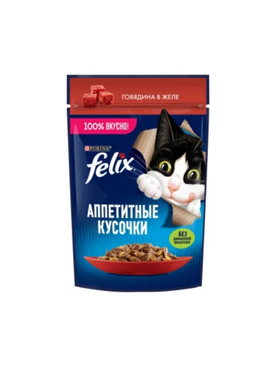 FELIX Влажный корм в желе для кошек, говядина, 75гр