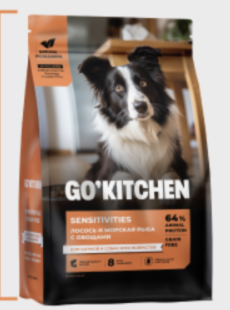 GO'KITCHEN Сухой корм для собак с лососем для чувст. пищ. 9.98кг 4640201673571