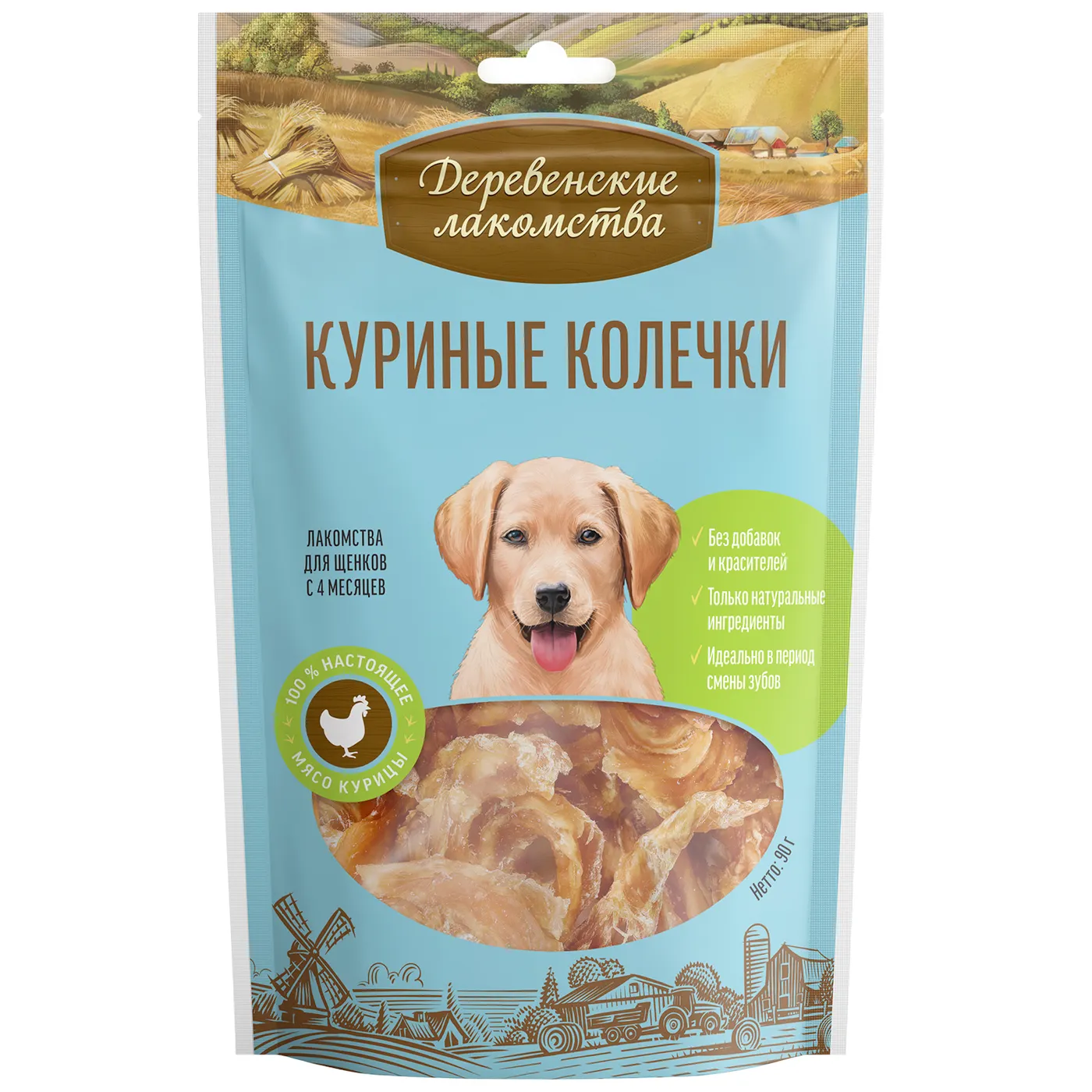 Деревенские лакомства Лакомство для щенков  Куриные колечки, 100г