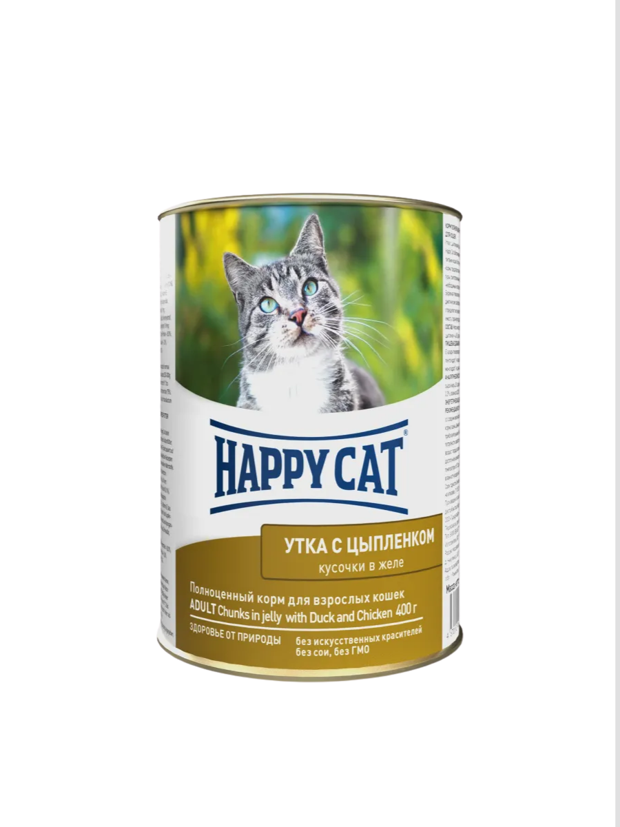 Happy Cat Хэппи Кэт Консервы для кошек в желе, утка с цыпленком, 400 г