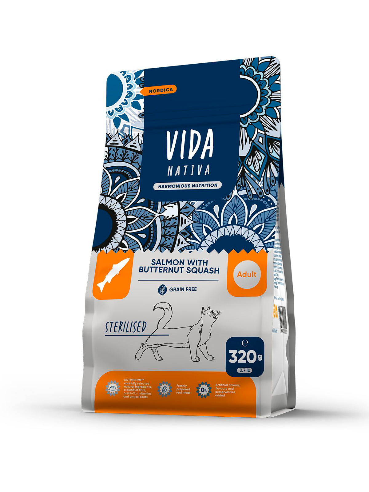 Сухой корм VIDA NATIVA для взрослых стерилизованных кошек из лосося с мускатной тыквой 320 г