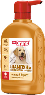 Шампунь-кондиционер Mr.Bruno гипоаллергенный Нежный бархат для щенков, 350 мл 4606982002504