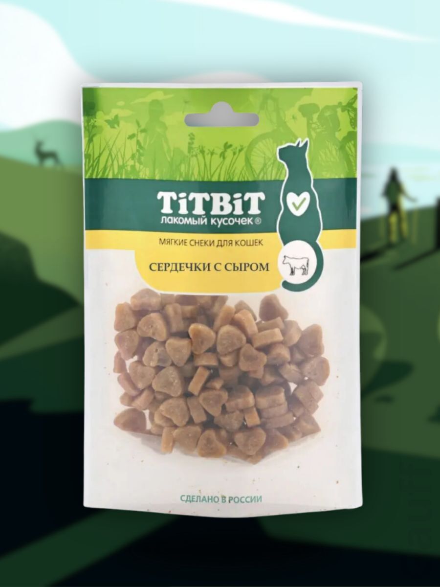 TiTBiT Лакомство Сердечки с сыром для кошек Мягкие снеки 50 гр 4690538017470
