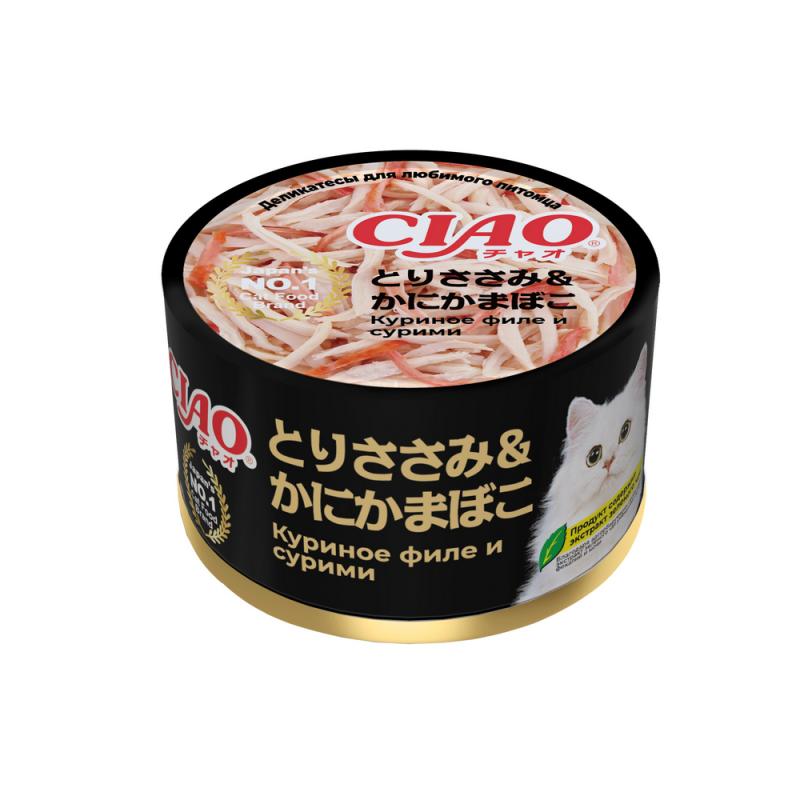 INABA CIAO can Влажный корм для кошек, куриное филе и сурими, 85 г