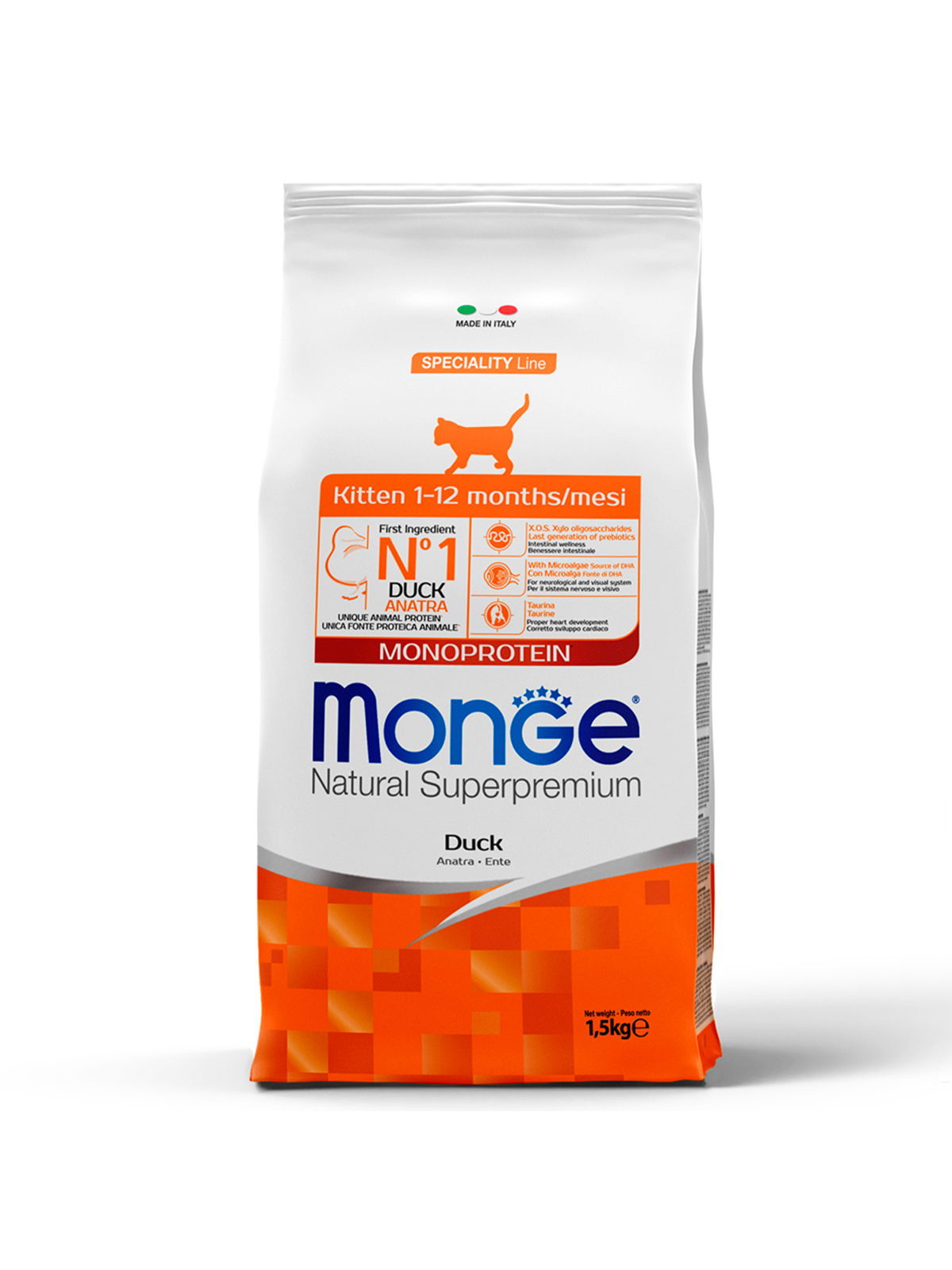 Сухой корм Monge Cat Speciality Line Monoprotein для котят и беременных кошек, из утки 1,5 кг