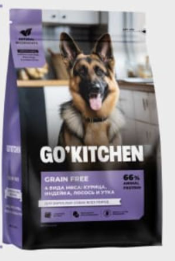 GO'KITCHEN Беззерновой корм для взрослых собак всех пород с курицей, индейкой, лососем и уткой,GRAIN FREE  ADULT 4 Meat Recipe |  | 5.44kg | SKU: 64649