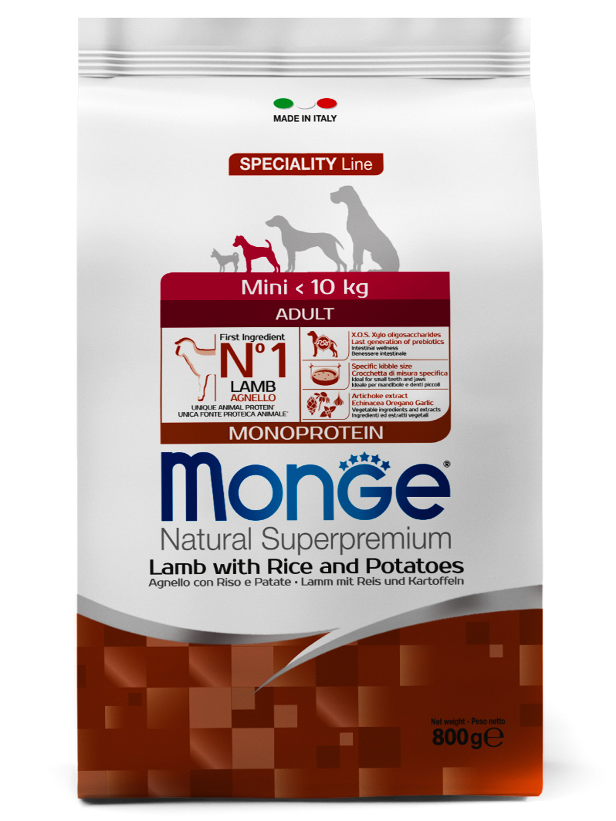 Сухой корм Monge Dog Speciality Line Monoprotein Mini для взрослых собак мелких пород, из ягненка с рисом и картофелем 800 г