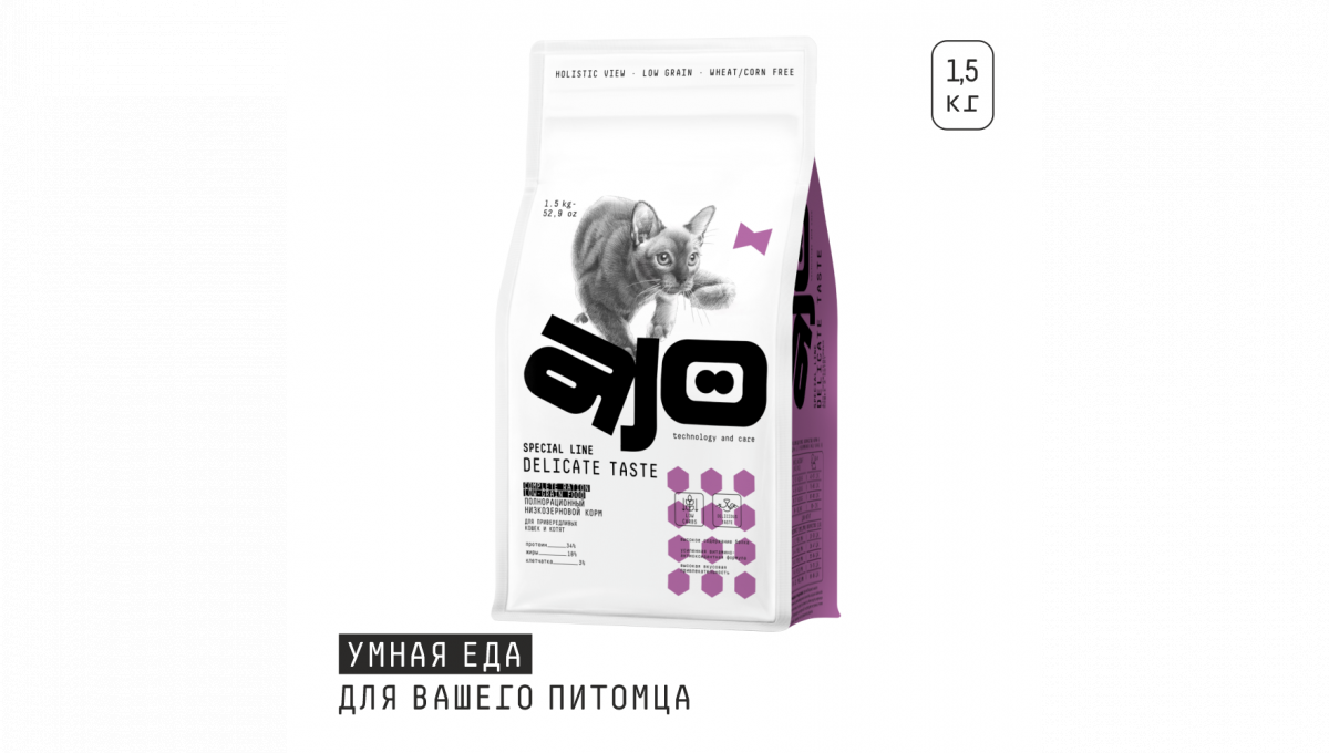 Ajo Сухой корм для привередливых кошек и котят Delicate Taste с индейкой 1,5 кг 4630169560280