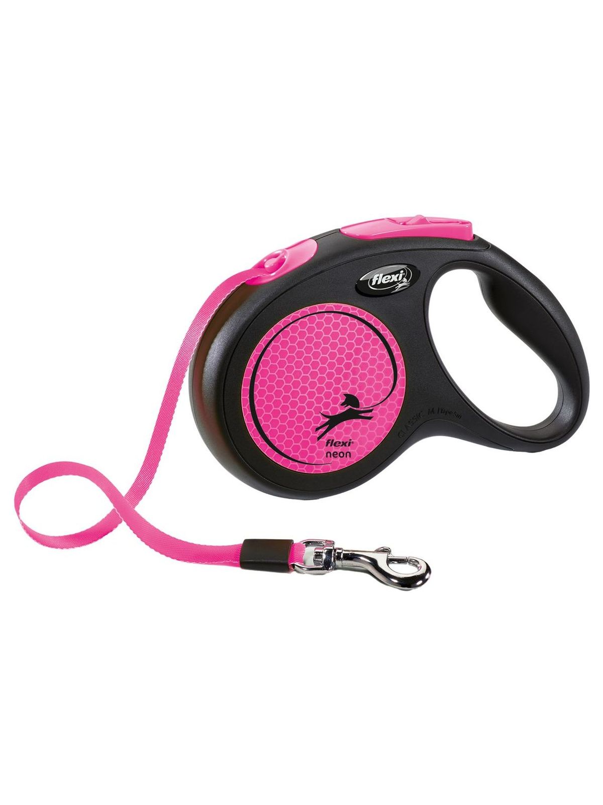 Flexi flexi рулетка Neon New M (до 25 кг) лента 5 м, светоотражающая,розовый неон