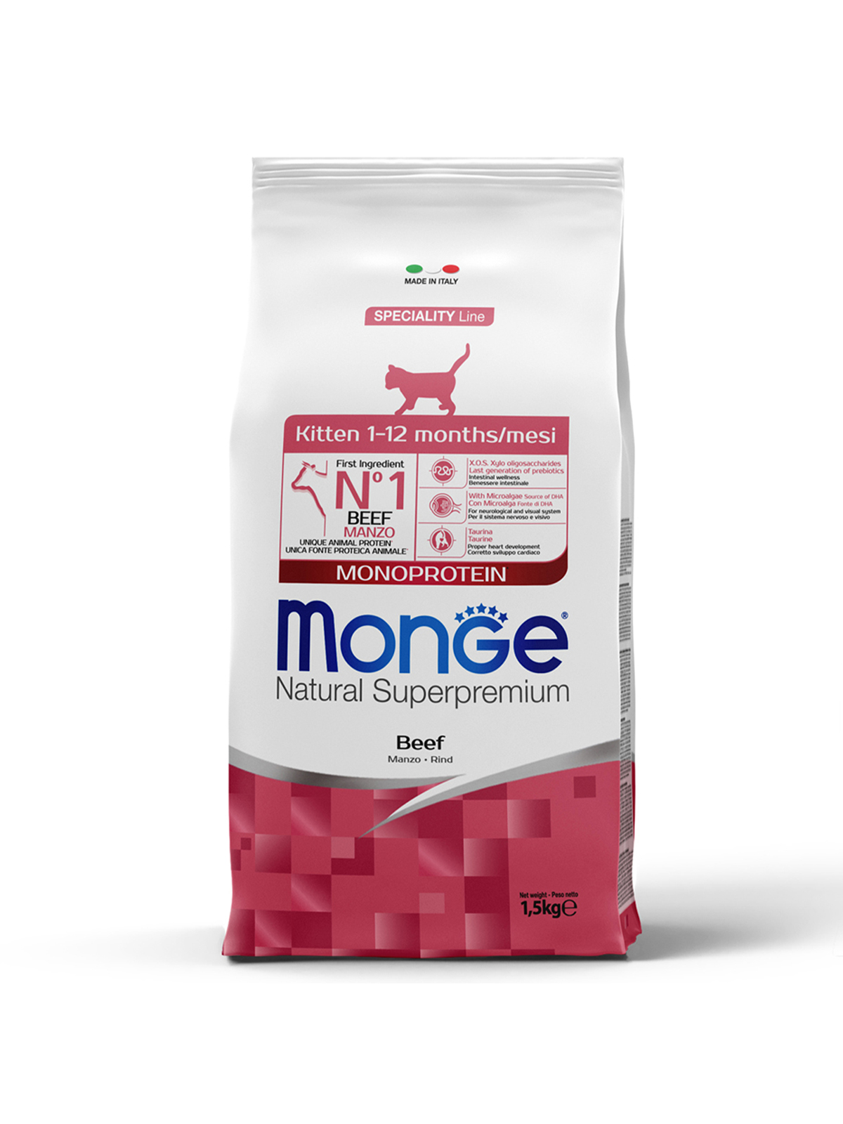 Сухой корм Monge Cat Speciality Line Monoprotein для котят и беременных кошек, из говядины 1,5 кг