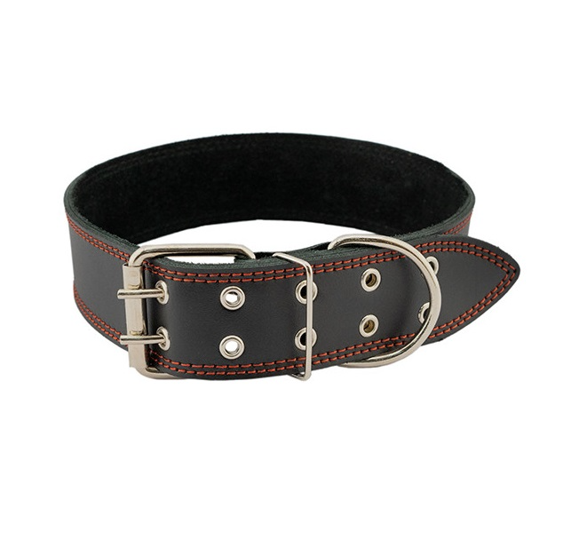 HOMEPET 45 мм 59-71 см ошейник для собак кожаный простой двойной простроченный двухслойный черный