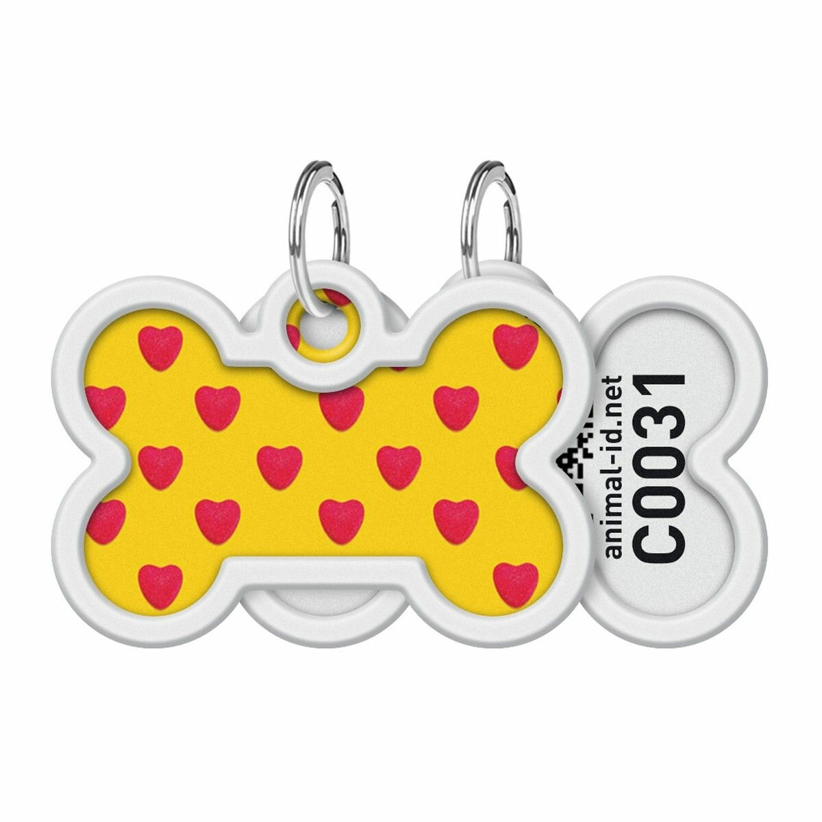 Адресник для собак и котов WAUDOG Smart ID "Сердца", с QR-паспортом, металлический, кость