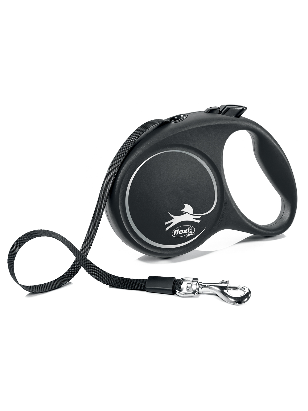 Flexi flexi рулетка Black Design M (до 25 кг) 5 м лента черный/серебро