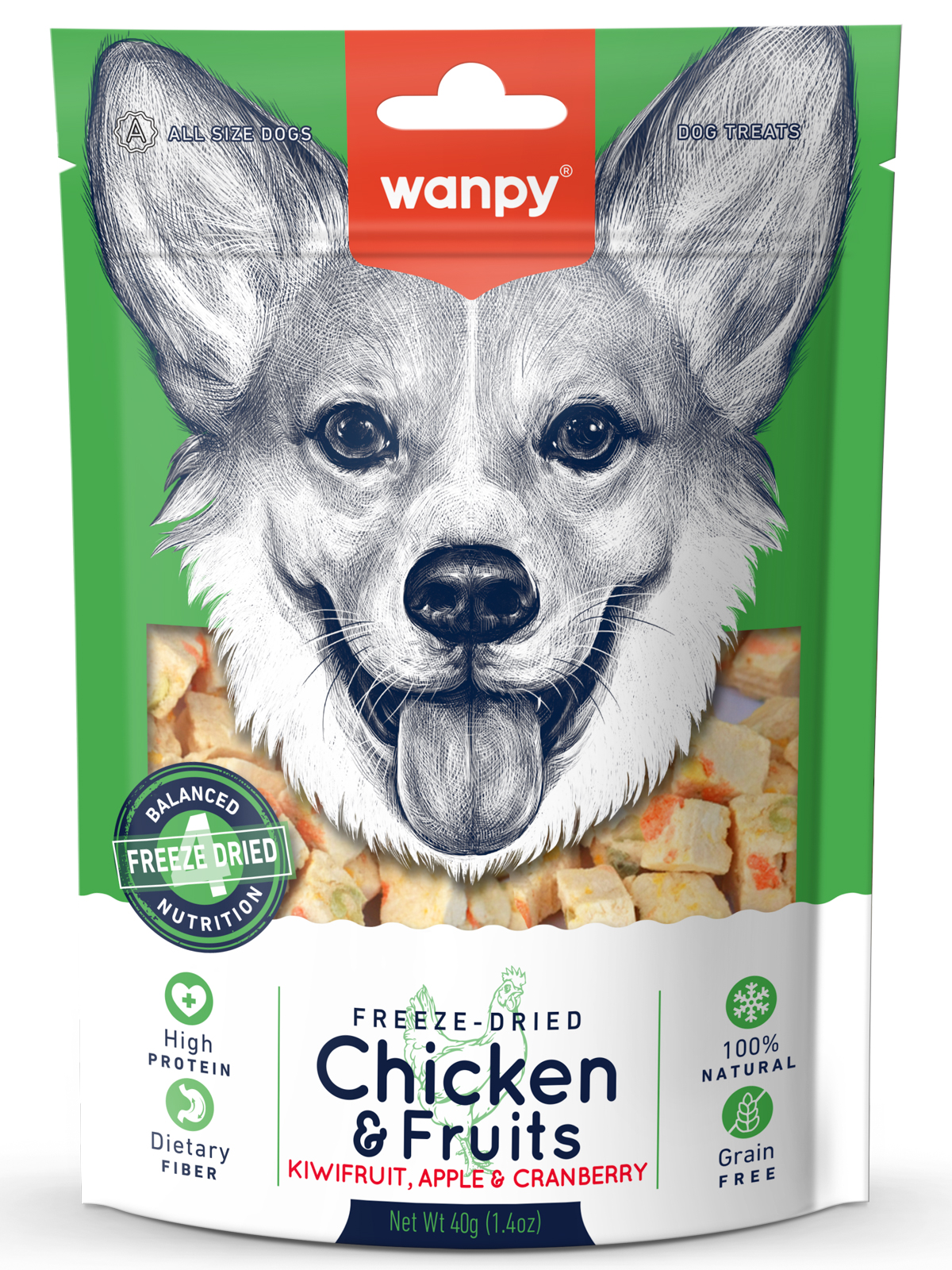 Wanpy Dog Сублимированное лакомство для собак "Курица и фрукты" 40 г