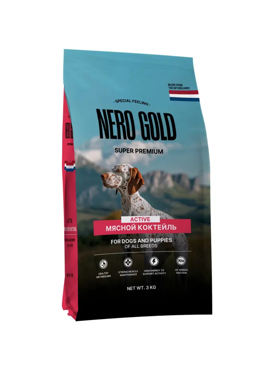 Nero Gold Сухой корм для собак и щенков "Мясной коктейль" 3 кг